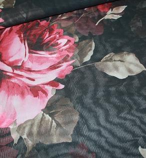 Шифон цветной розы на черном фоне | Textile Plaza