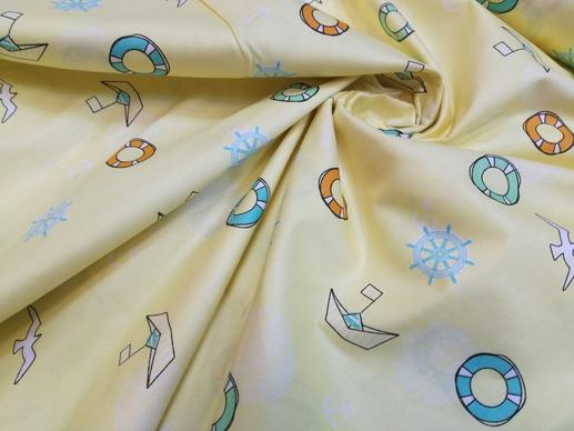 Ткань для детского постельного белья, морская тематика на желтом фоне (компаньон) | Textile Plaza