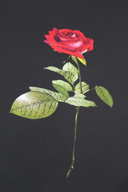 Трикотаж Dolce&Gabbana принт роза на черном фоне (купон) | Textile Plaza