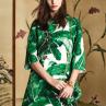 Шовк з еластаном Dolce & Gabbana принт зелене листя на білому фоні | Textile Plaza
