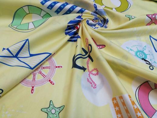 Ткань для детского постельного белья, морская тематика на светло-желтом фоне | Textile Plaza