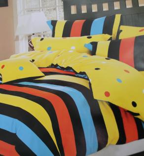 Сатин для постельного белья, яркие полосы, горох на желтом компаньон | Textile Plaza