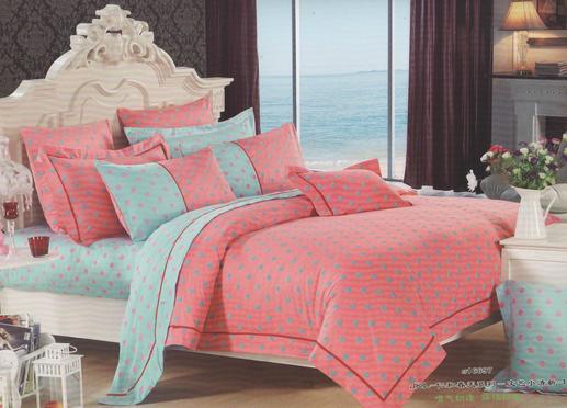 Сатин для постельного белья, горошек на голубом/розовом фоне | Textile Plaza