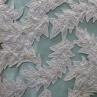 Сітка вишивка, білі листя на блакитному | Textile Plaza