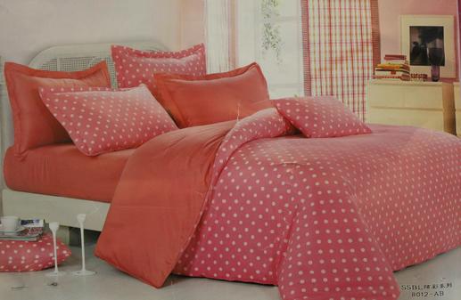 Сатин для постельного белья, белый горох на насыщенном розовом фоне | Textile Plaza