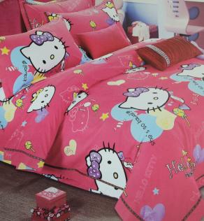 Тканина для дитячої постільної білизни, Hello Kitty на яскраво-рожевомуу фоні | Textile Plaza