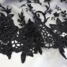 Сетка вышивка, цветы/бусины черные на белом | Textile Plaza