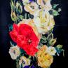 Шовк з еластаном Dolce&Gabbana яскравий квітковий принт на чорному фоні (купон) | Textile Plaza