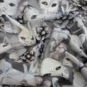 Шелк CHANEL черно-белый принт цветы и кошки на сером фоне | Textile Plaza