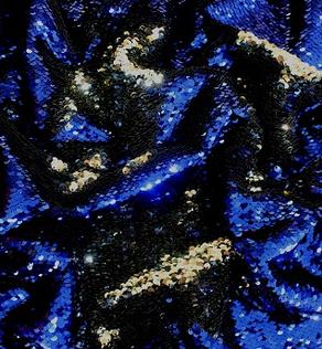 Сітка вишивка паєтками темно-синя з золотом | Textile Plaza