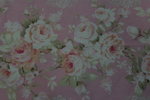 Сатин для постельного белья, розово-персиковые цветы, розовый фон | Textile Plaza