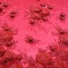 Сетка вышивка, красные цветы на красном | Textile Plaza