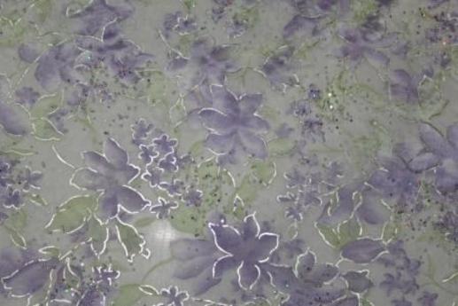 Органза бисер, фиолетовые цветы | Textile Plaza