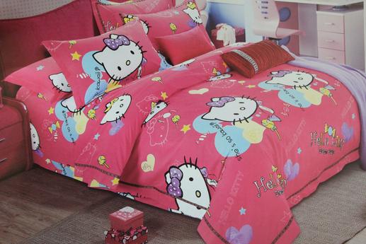 Тканина для дитячої постільної білизни, Hello Kitty на яскраво-рожевомуу фоні | Textile Plaza