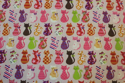 Ткань для скатертей, разноцветные кошки | Textile Plaza