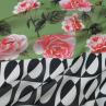 Шовк-шифон Gucci троянди на зеленому тлі і чорно-біла геометрія (купон) | Textile Plaza