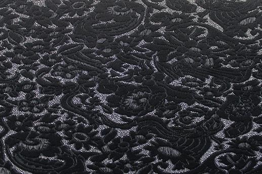 Жаккард Италия черно-белый цветочный принт  | Textile Plaza