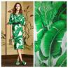 Шелк с эластаном Dolce&Gabbana принт зеленые листья на белом фоне | Textile Plaza