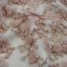 Сетка вышивка, персиковые цветы/бусины | Textile Plaza
