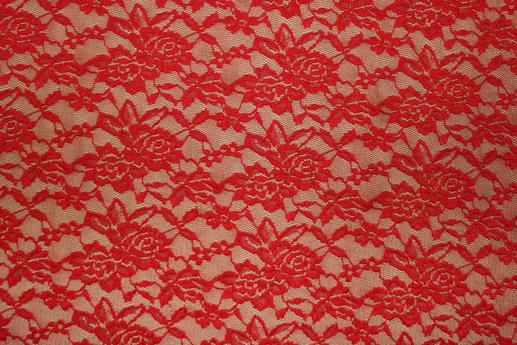 Гіпюр набивний червоний, квітковий візерунок | Textile Plaza