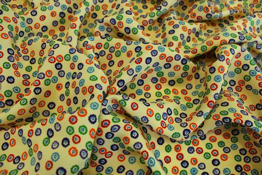 Шелк Италия принт разноцветные круги на желтом фоне | Textile Plaza
