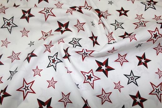 Хлопок цветной звезды красно-черные на белом | Textile Plaza