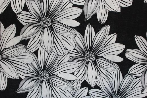 Лен черно-белые цветы | Textile Plaza