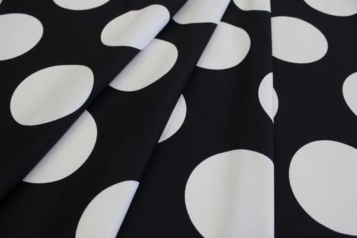 Костюмная ткань Moschino, белые круги на черном | Textile Plaza