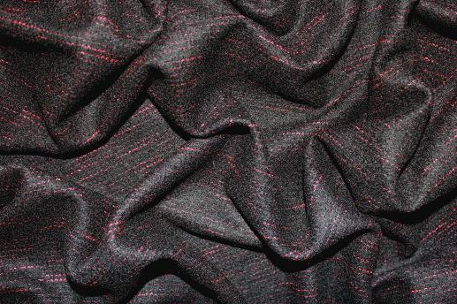 Шерсть пальтова (залишок 2,9 м за метр), чорний з червоною ниткою | Textile Plaza