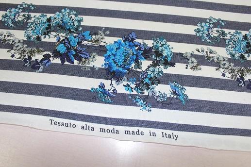 Трикотаж вискоза Италия полоса цветы | Textile Plaza