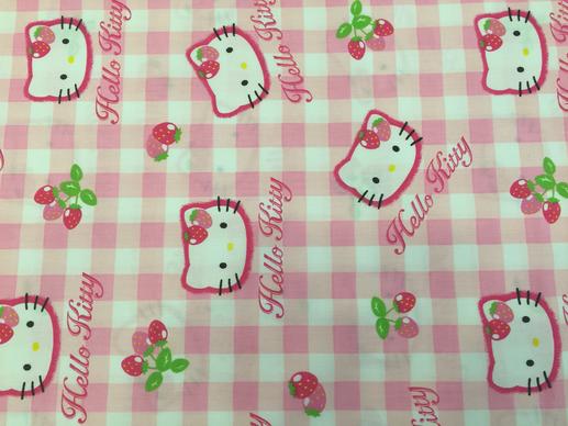 Ткань для постельного белья, Hello Kitty, клетка, клубнички | Textile Plaza
