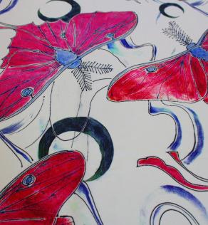 Шелк Италия принт розовые бабочки на белом фоне | Textile Plaza