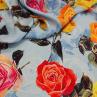 Шелк ARMANI принт яркие розы на голубом фоне | Textile Plaza