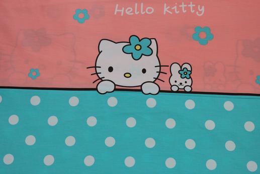 Ткань для детского постельного белья, Hello Kitty, розовый фон, горошек | Textile Plaza