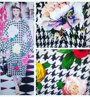 Шовк з еластаном Dolce&Gabbana принт гусяча лапка і квіти | Textile Plaza