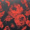 Жаккард костюмний Італія принт червоні троянди на чорному фоні | Textile Plaza