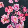 Жаккард Италия яркий цветочный принт на черном фоне | Textile Plaza