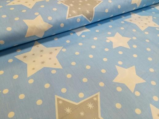 Сатин для постельного белья, крупные звезды на голубом фоне | Textile Plaza