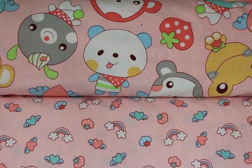 Ткань для детского постельного белья, зверюшки/сердечки/радуга/клубнички | Textile Plaza