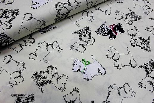 Сатин для постельного белья, нарисованые собачки  | Textile Plaza
