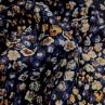 Тафта жаккард Италия принт медно-золотые и серые цветы на синем фоне | Textile Plaza