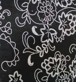 Сетка вышивка, паетки белые, цветочный узор | Textile Plaza