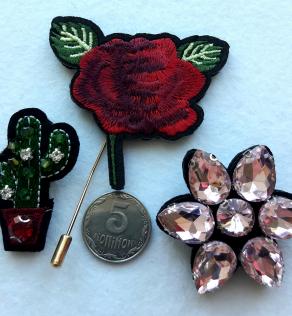 Набор-брошки роза, кактус, цветок  | Textile Plaza
