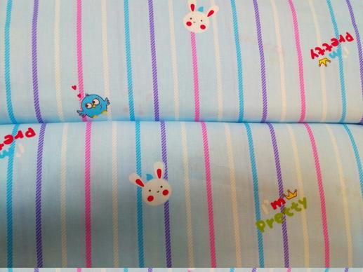 Ткань для детского постельного белья, зайчики/птички/полосочки/надписи | Textile Plaza