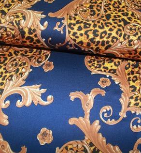 Шелк ARMANI вензеля и леопардовая абстракция на темно-синем | Textile Plaza