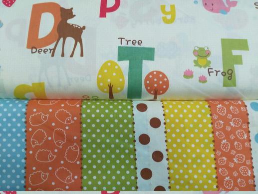 Ткань для детского постельного белья, буквы/зверушки/деревца | Textile Plaza