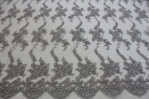 Сетка вышивка цветочный узор, цвет серый | Textile Plaza