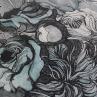 Шовк Італія чорно-блакитний квітковий принт на сірому фоні (купон) | Textile Plaza