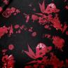 Шифон-шелк McQueen красный цветочный принт на черном фоне | Textile Plaza
