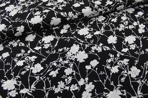 Костюмная ткань SPH цветочки и веточки на черном | Textile Plaza
